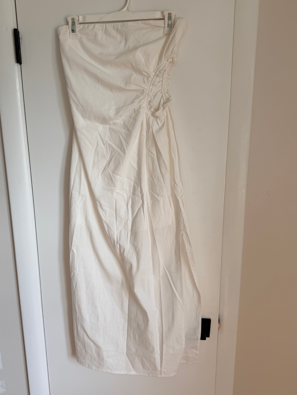 Women's white Strapless Ruched Side Dress